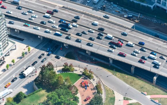 high-angle-shot-highway-full-cars-captured-toronto-canada Synergy Courier Services reduces downtime with fleet management software
